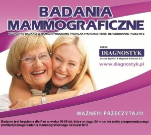 obrazek sssqwzamy na bezpłatne badania mammograficzne dla kobiet w wieku od 50 do 69 lat wiecej